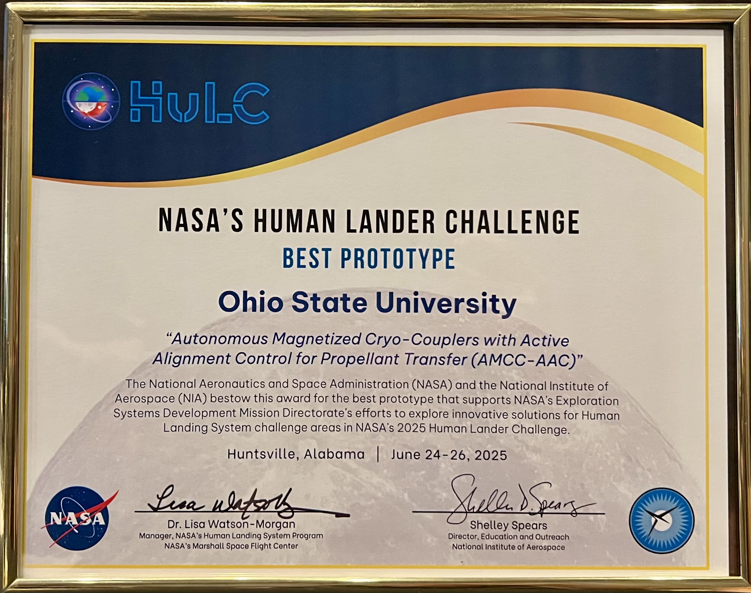 OSU Team wins Best Prototype at 2025 NASA HuLC Competition